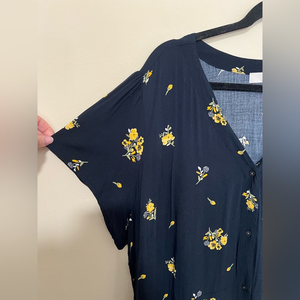 Loft 18 Dress Floral Button Down Ruffle Flutter Sleeve Navy Yellow Plus Women - Picture 4 of 11